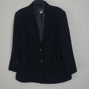 Requirements Women's Black Blazer 100% Wool Two Button Size 16W